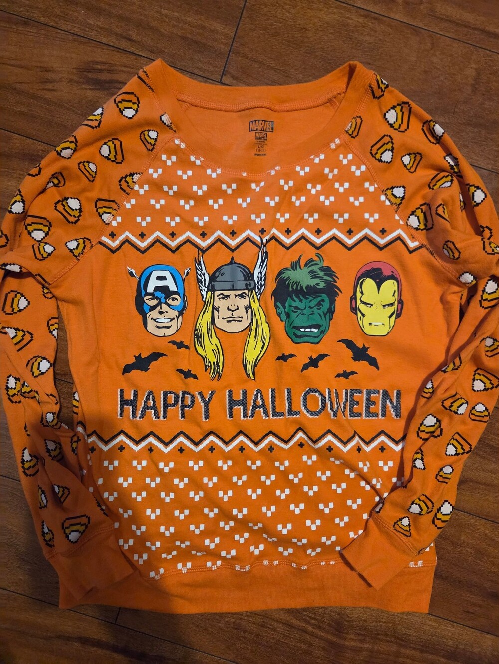Ladies Marvel Superhero Orange Halloween Long Sleeve Top - SIZE LARGE